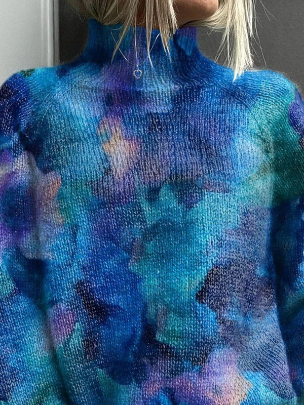 Patsy | Abstract Watercolour Floral Knit Turtleneck Sweater