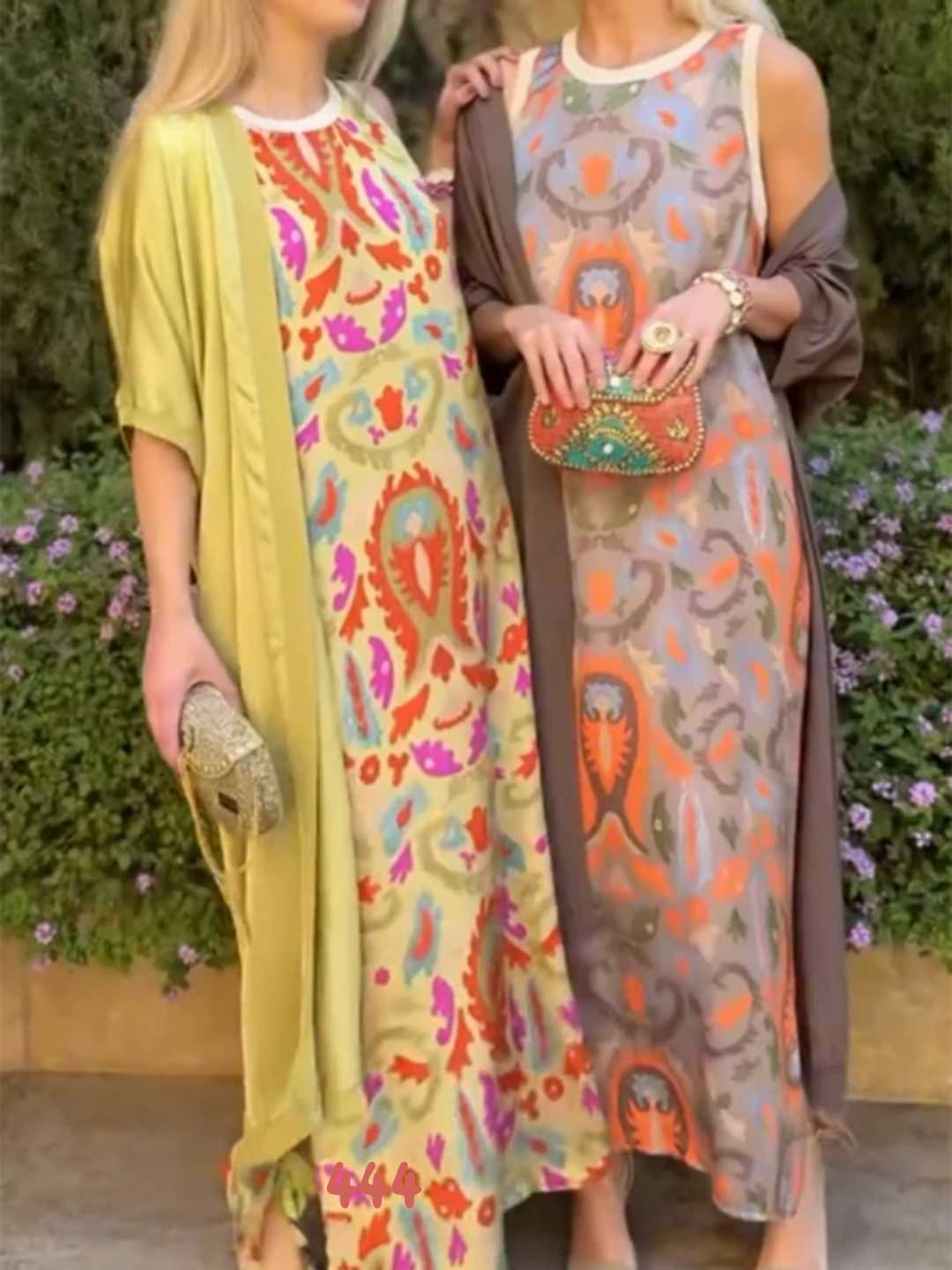 Women's Printed Satin Cardigan Dress Two-Piece Set