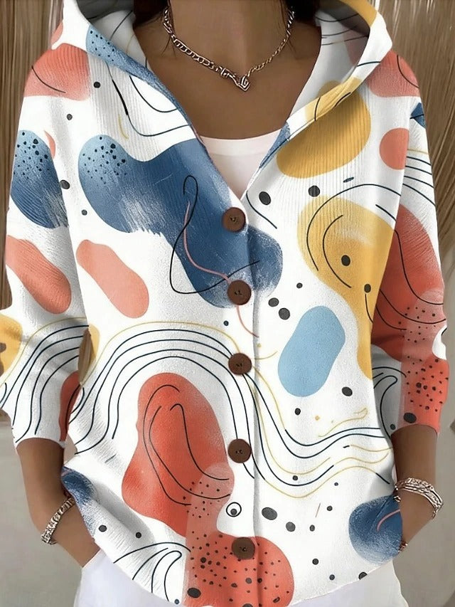 Maribel | Abstract Buttoned Hoodie Top
